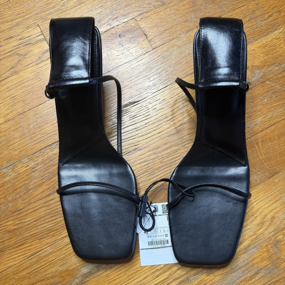 ZARA Black Strappy Heels Sandals Womens Size 11 US 42 EU Open Toe Ankle Strap